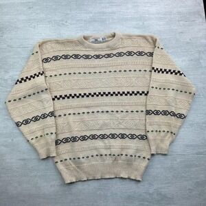 Vintage Tricot St. George Sweater Adult XL White Chunky Knit Striped Geometric